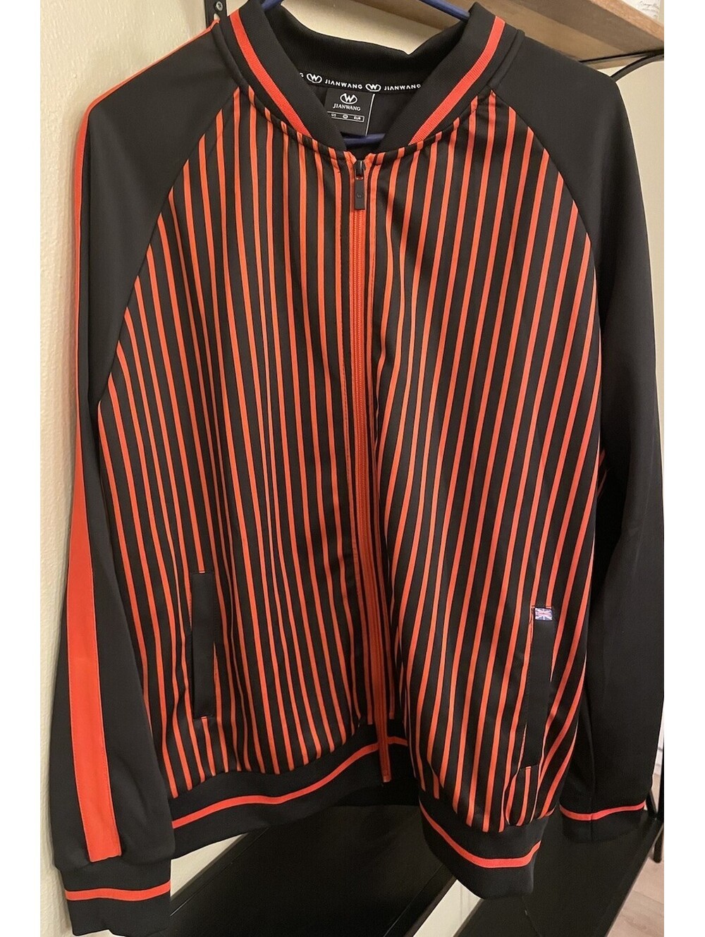 Jian Wang Full Zip Track Jacket Mens XXL Orange Black